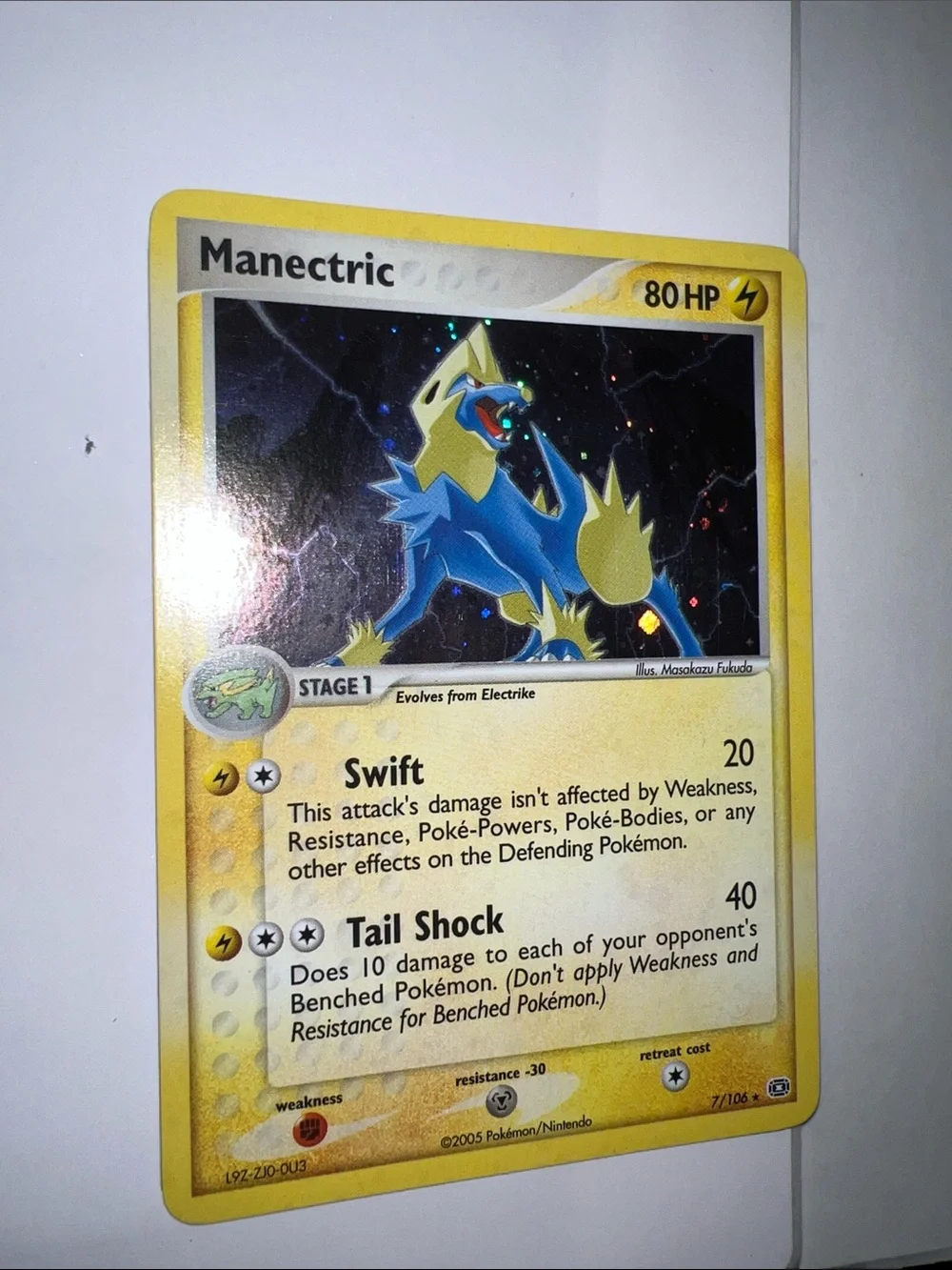 Pokemon Manectric Trading Card - Yellow Frame Holographic Artwork